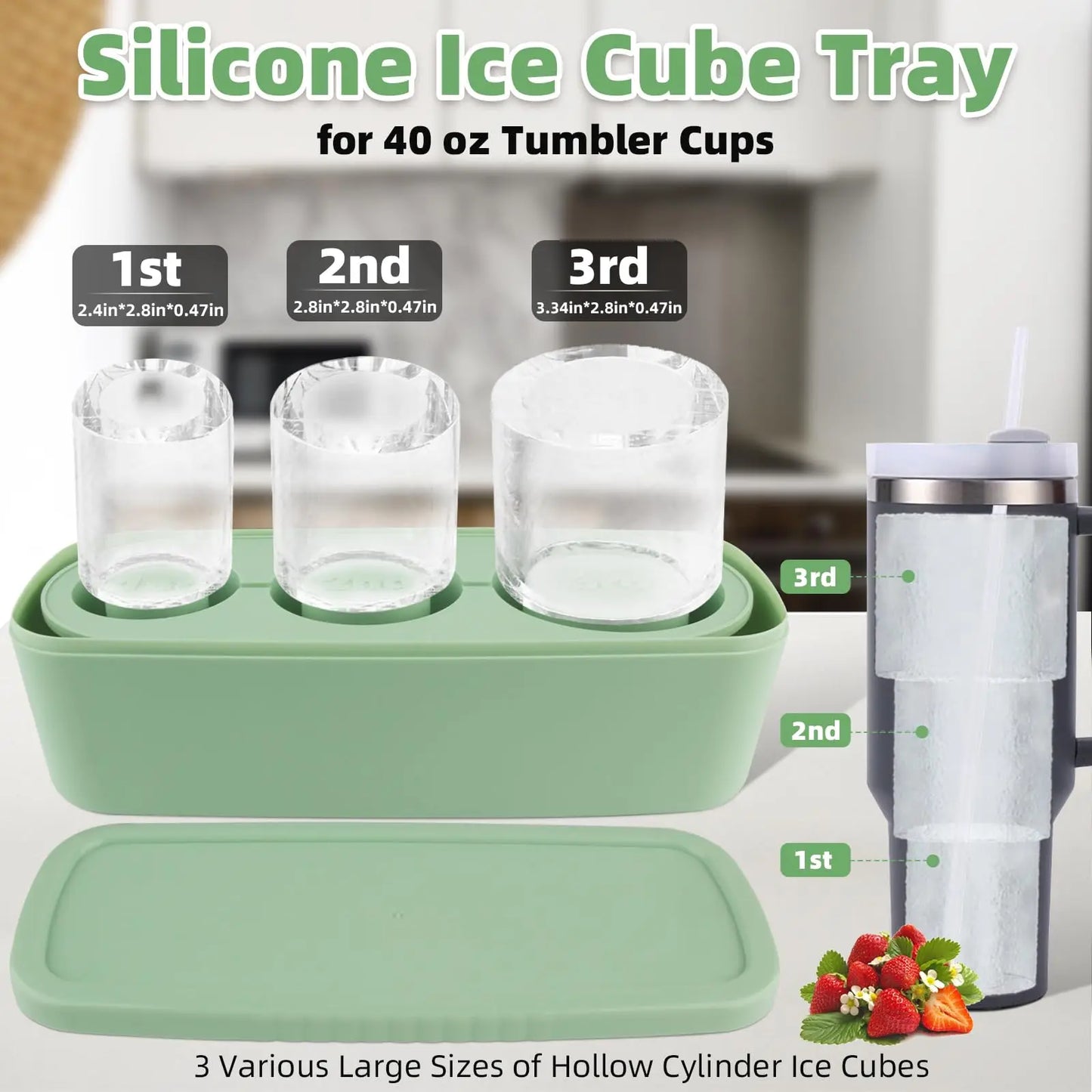 Chill Cubes: Ice Tray for Stanley Tumblers with Lid and Bin