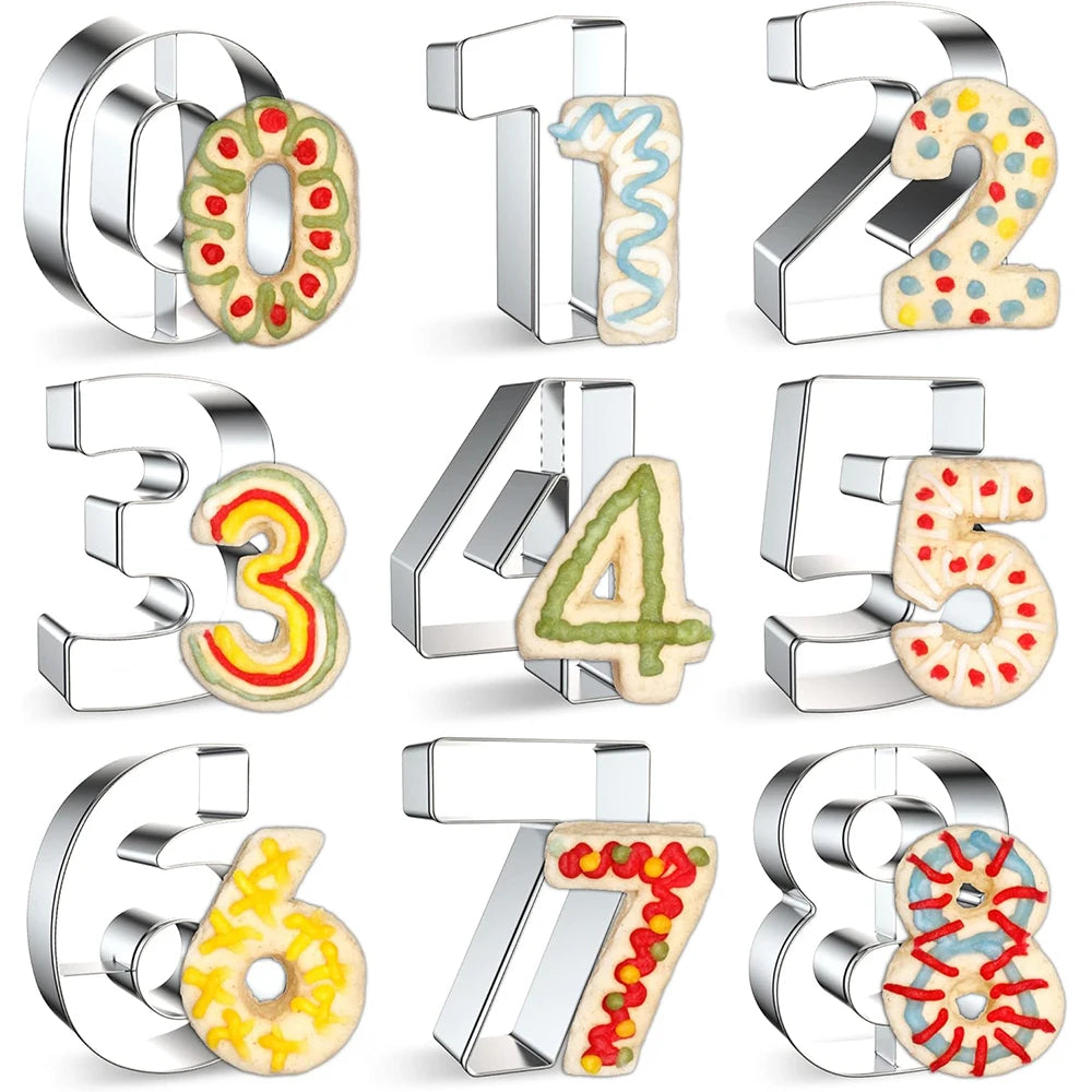 9-Piece Stainless Steel Number Cookie Cutters Set - Perfect for Biscuits & Fondant