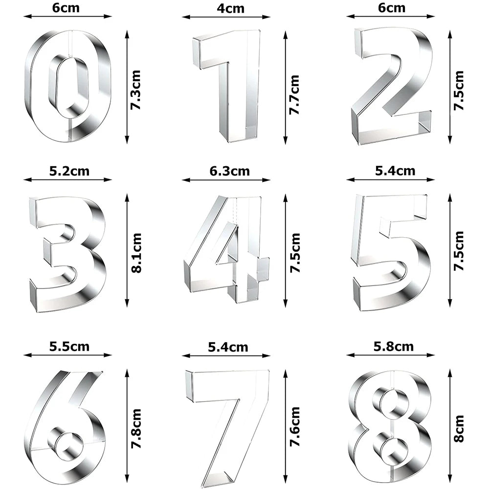 9-Piece Stainless Steel Number Cookie Cutters Set - Perfect for Biscuits & Fondant