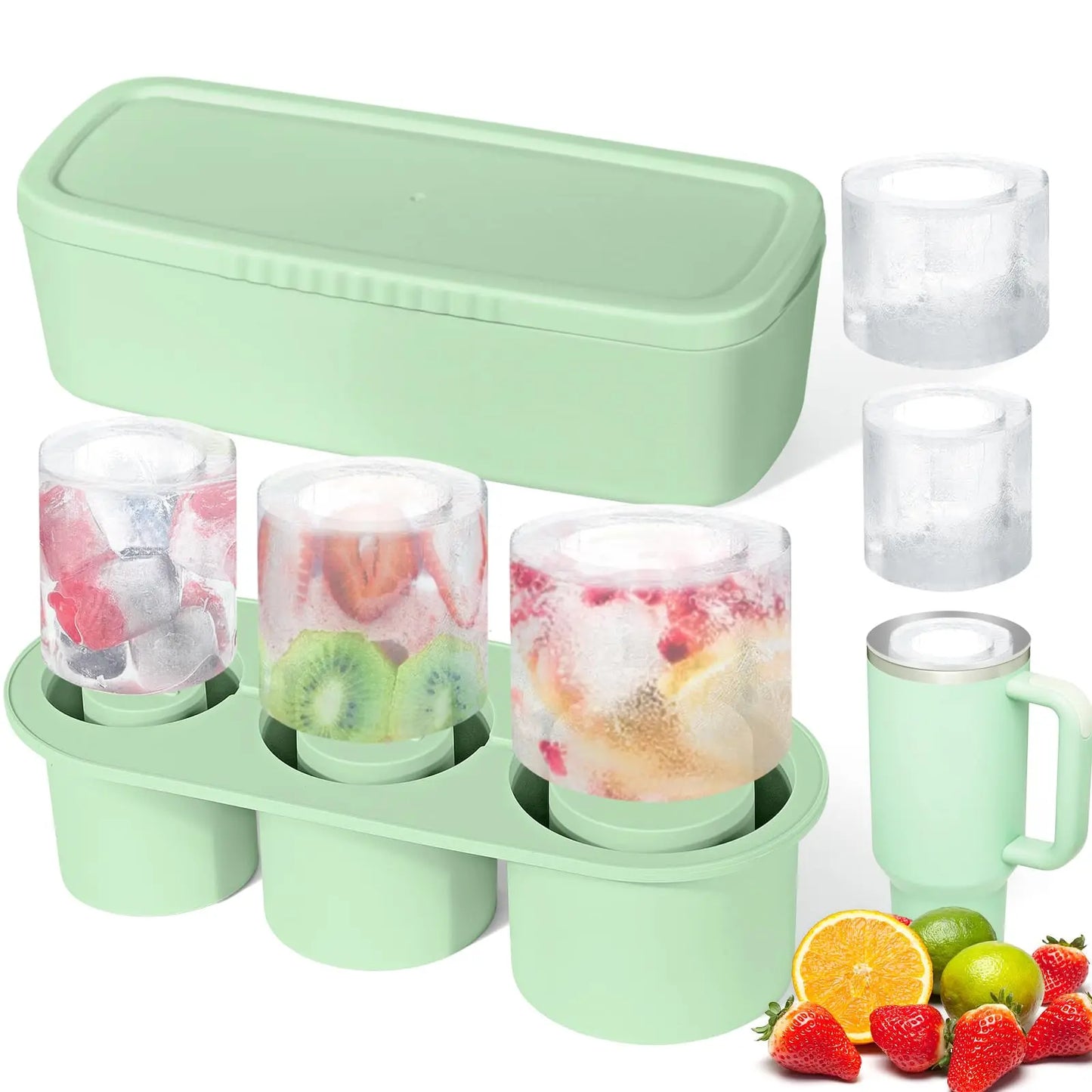 Chill Cubes: Ice Tray for Stanley Tumblers with Lid and Bin